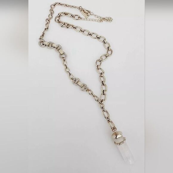 WHITE HOUSE BLACK MARKET GOLD TONE CUT CRYSTAL STONE 21"-25" NECKLACE NWOT - Picture 2 of 2